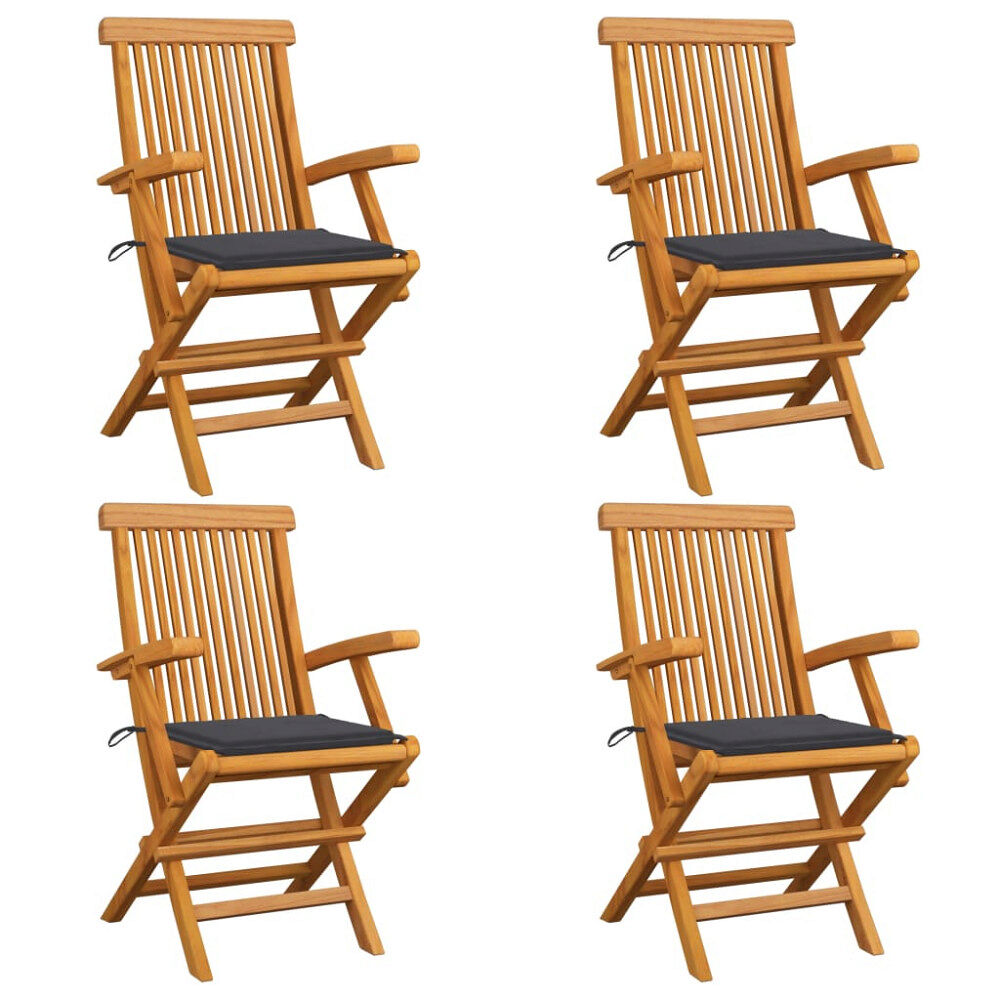 vidaXL Trädgårdsstolar med antracit dynor 4 st massiv teak