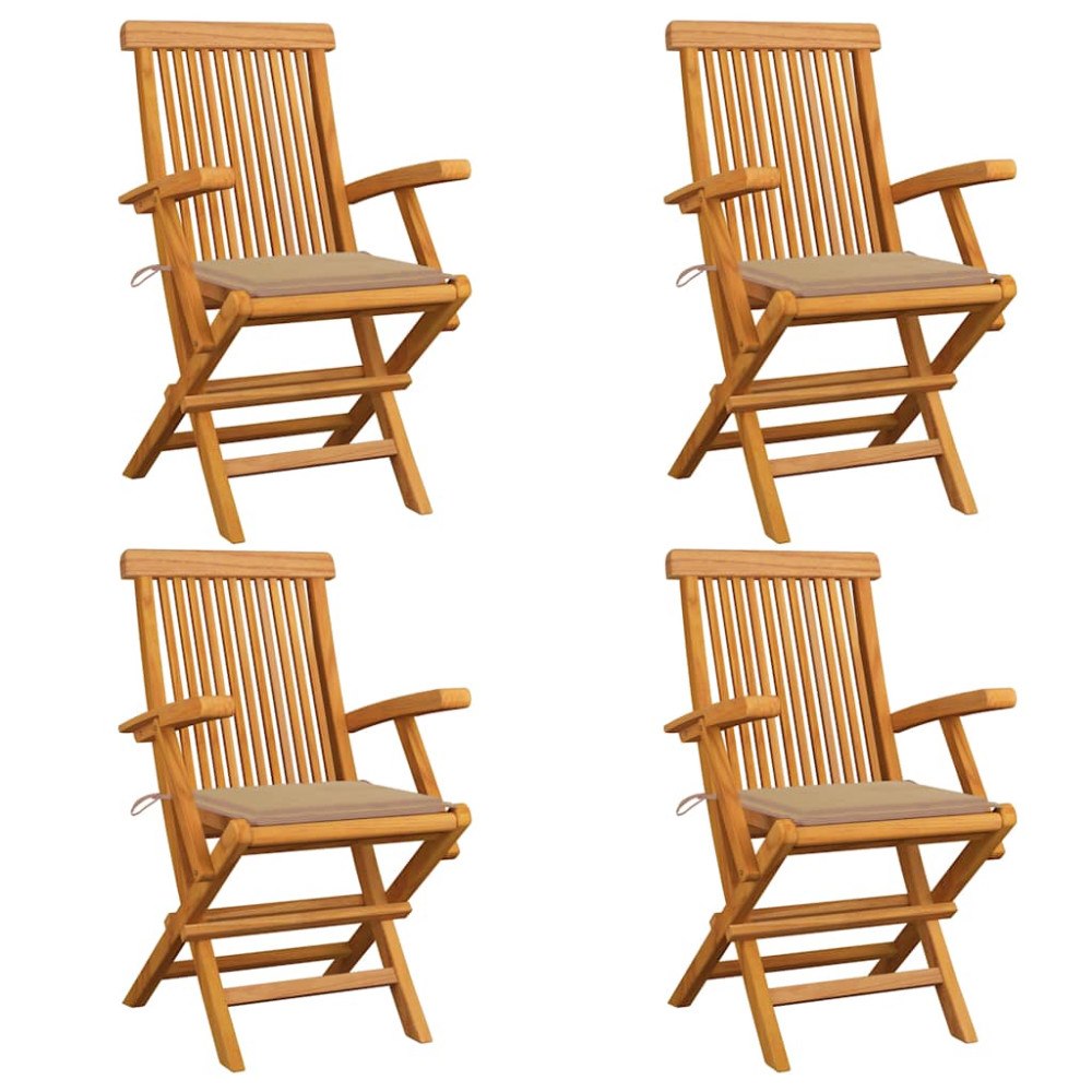 vidaXL Trädgårdsstolar med beige dynor 4 st massiv teak