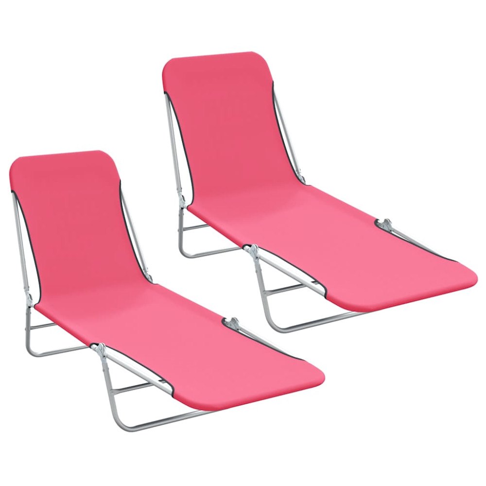 vidaXL Hopfällbara solsängar 2 st stål och tyg rosa