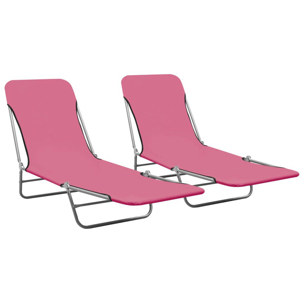 vidaXL Hopfällbara solsängar 2 st stål och tyg rosa