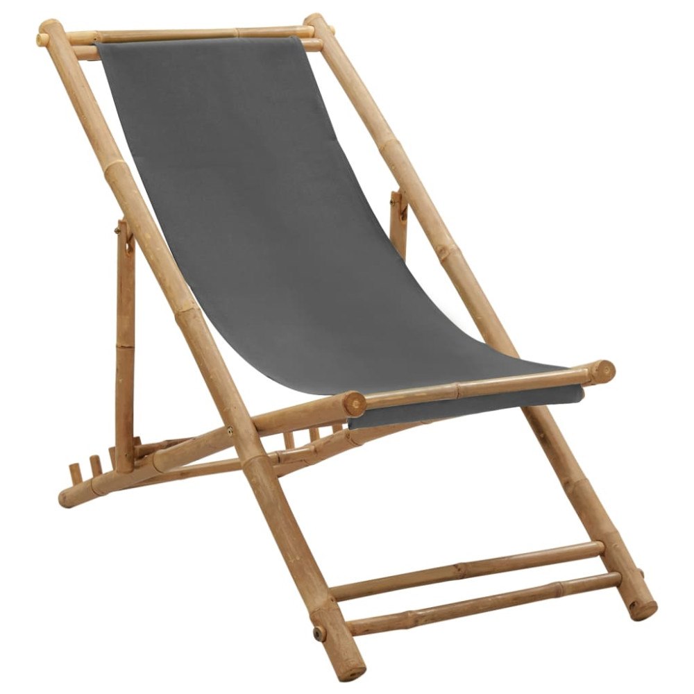 vidaXL Solstol bambu och kanvas mörkgrå
