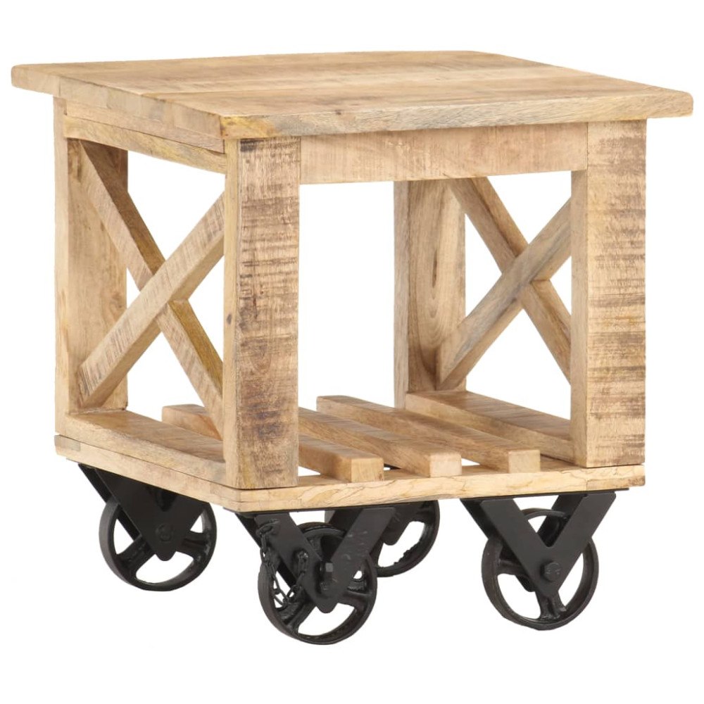 vidaXL Sidobord med hjul 40x40x42 cm grovt mangoträ