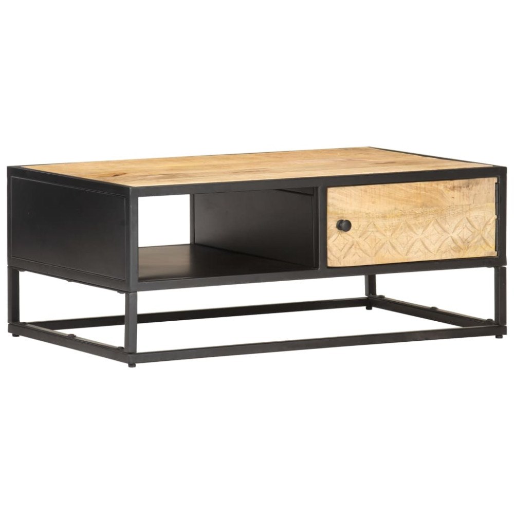 vidaXL Sängbord med snidad dörr 90x55x36 cm grovt mangoträ