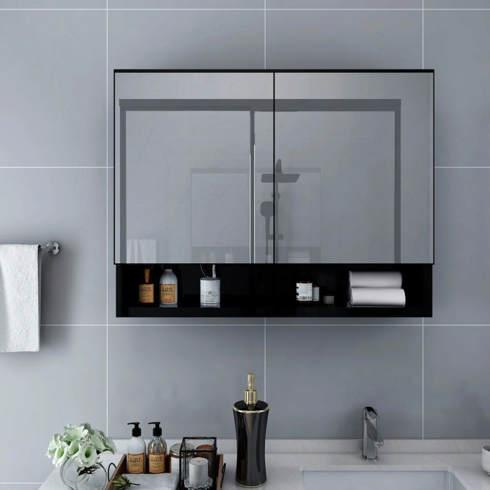vidaXL LED-Spegelskåp för badrum svart 80x15x60 cm MDF