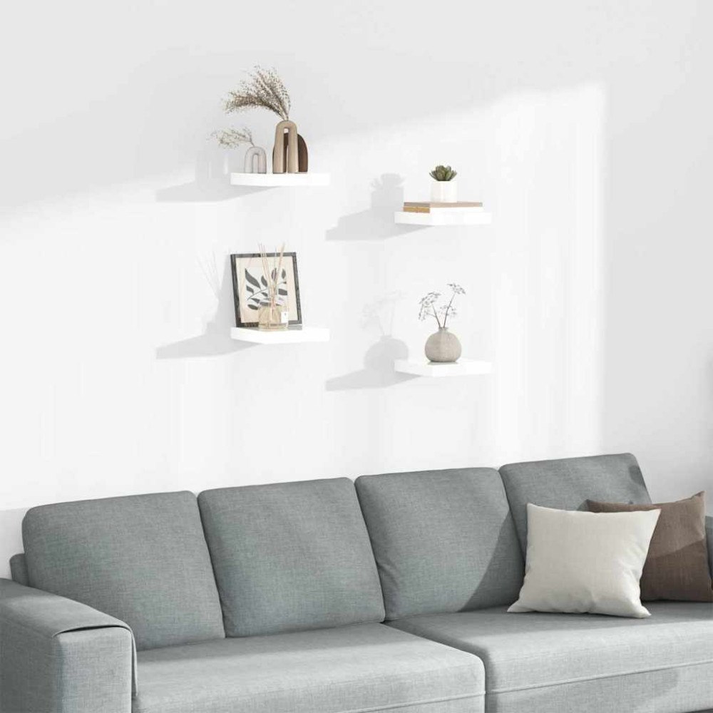 vidaXL Svävande vägghyllor 4 st vit högglans 23x23,5x3,8 cm MDF