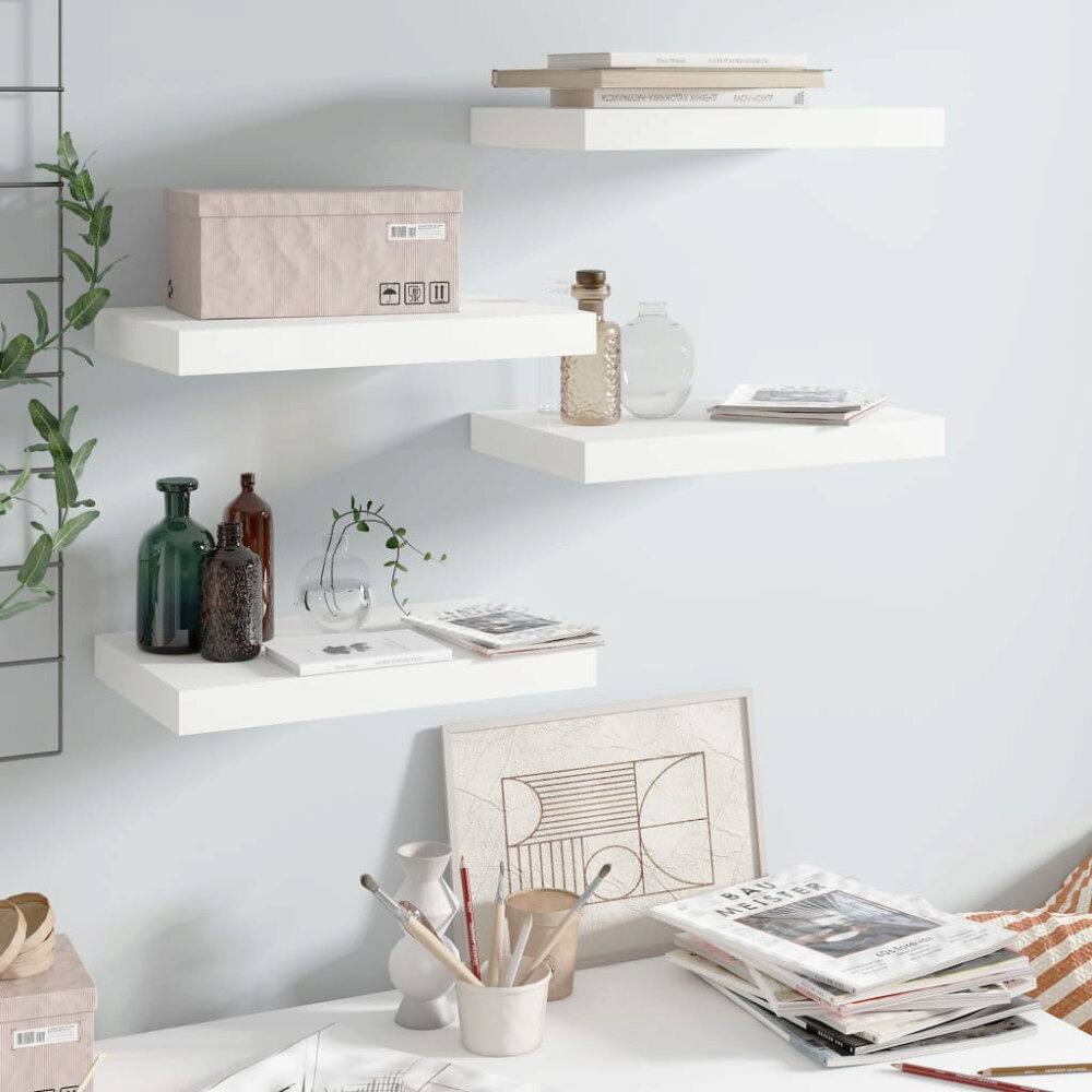 vidaXL Svävande vägghyllor 4 st vit högglans 40x23x3,8 cm MDF