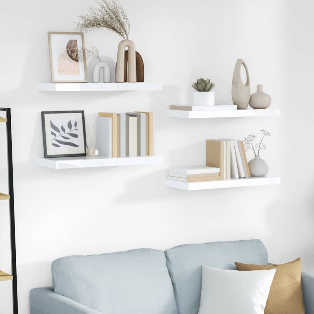 vidaXL Svävande vägghyllor 4 st vit högglans 60x23,5x3,8 cm MDF
