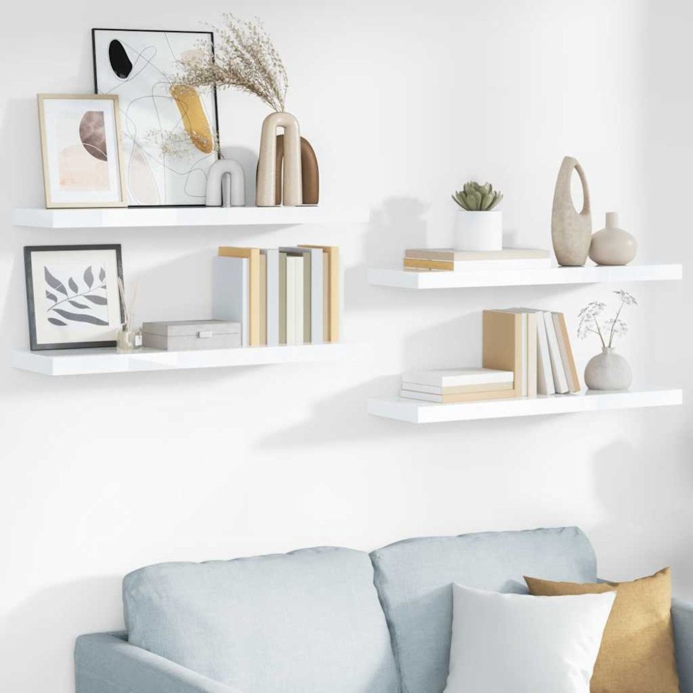 vidaXL Svävande vägghyllor 4 st vit högglans 80x23,5x3,8 cm MDF