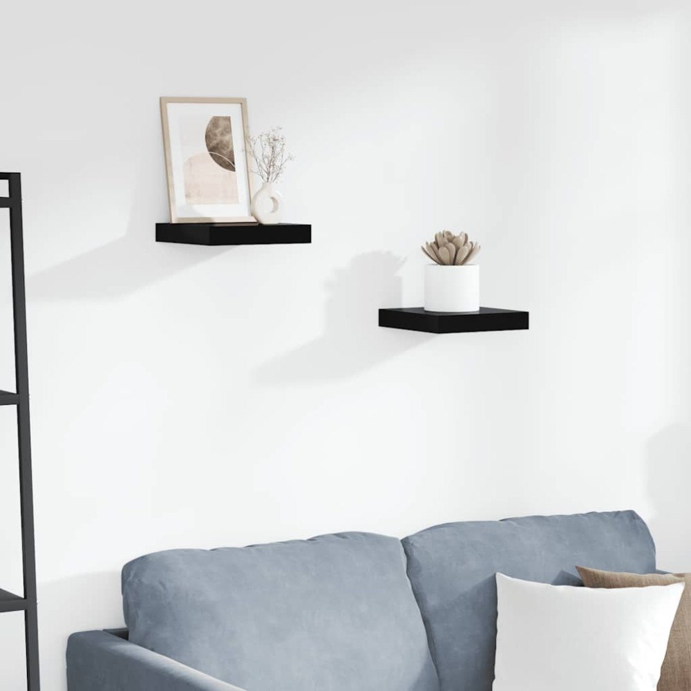 vidaXL Svävande vägghyllor 2 st svart högglans 23x23,5x3,8 cm MDF