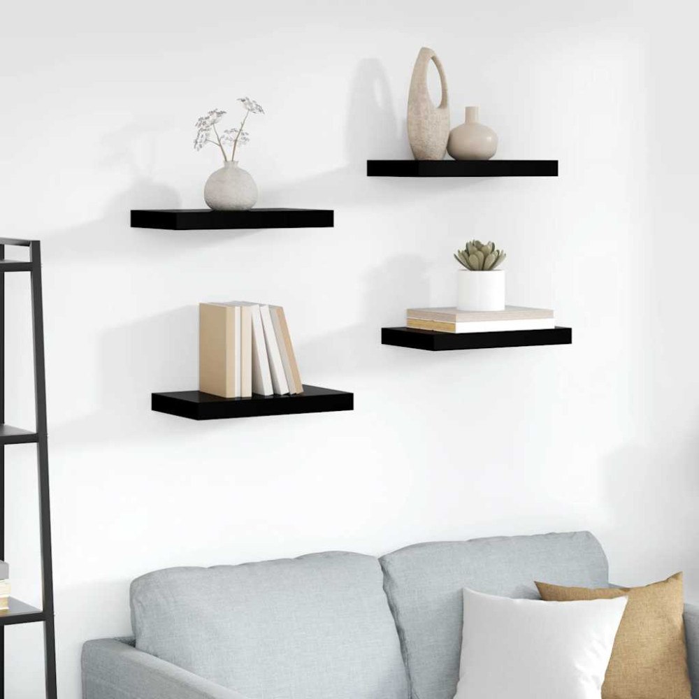vidaXL Svävande vägghyllor 4 st svart högglans 40x23,5x3,8 cm MDF