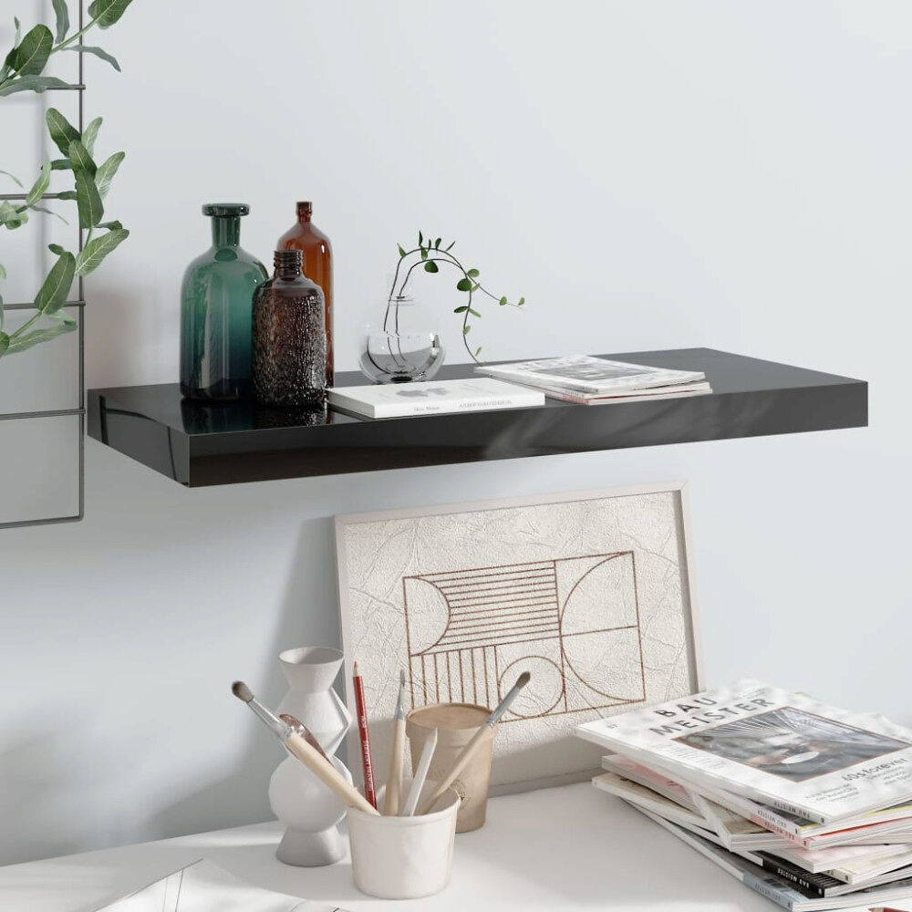 vidaXL Svävande vägghylla svart högglans 60x23,5x3,8 cm MDF