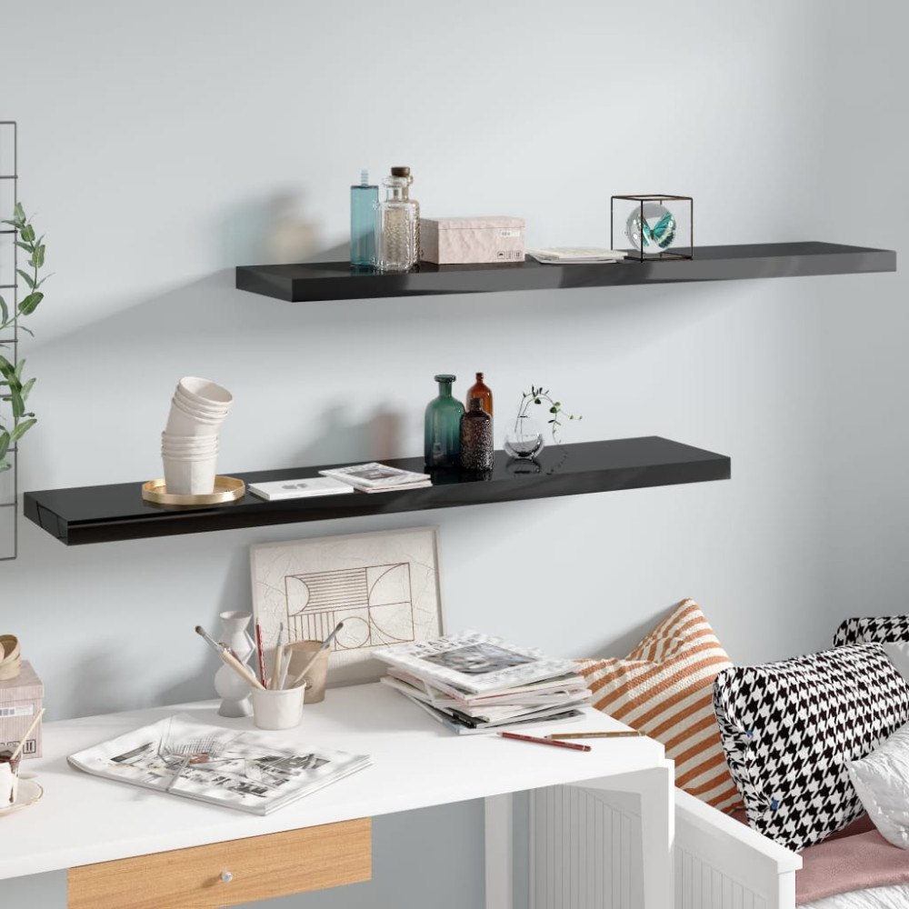 vidaXL Svävande vägghyllor 2 st svart högglans 120x23,5x3,8 cm MDF