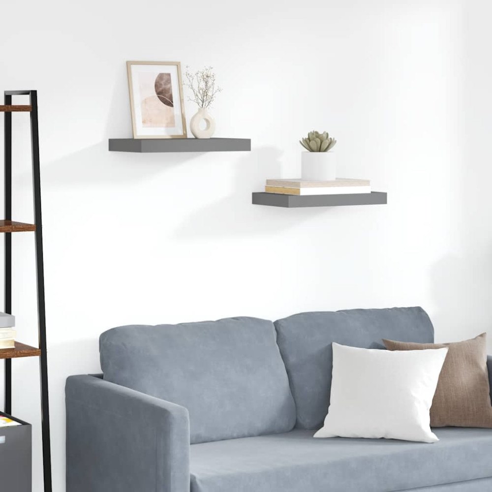 vidaXL Svävande vägghyllor 2 st grå högglans 40x23,5x3,8 cm MDF