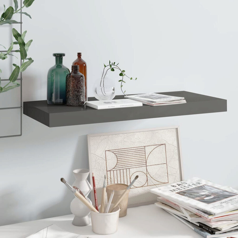 vidaXL Svävande vägghylla grå högglans 60x23,5x3,8 cm MDF