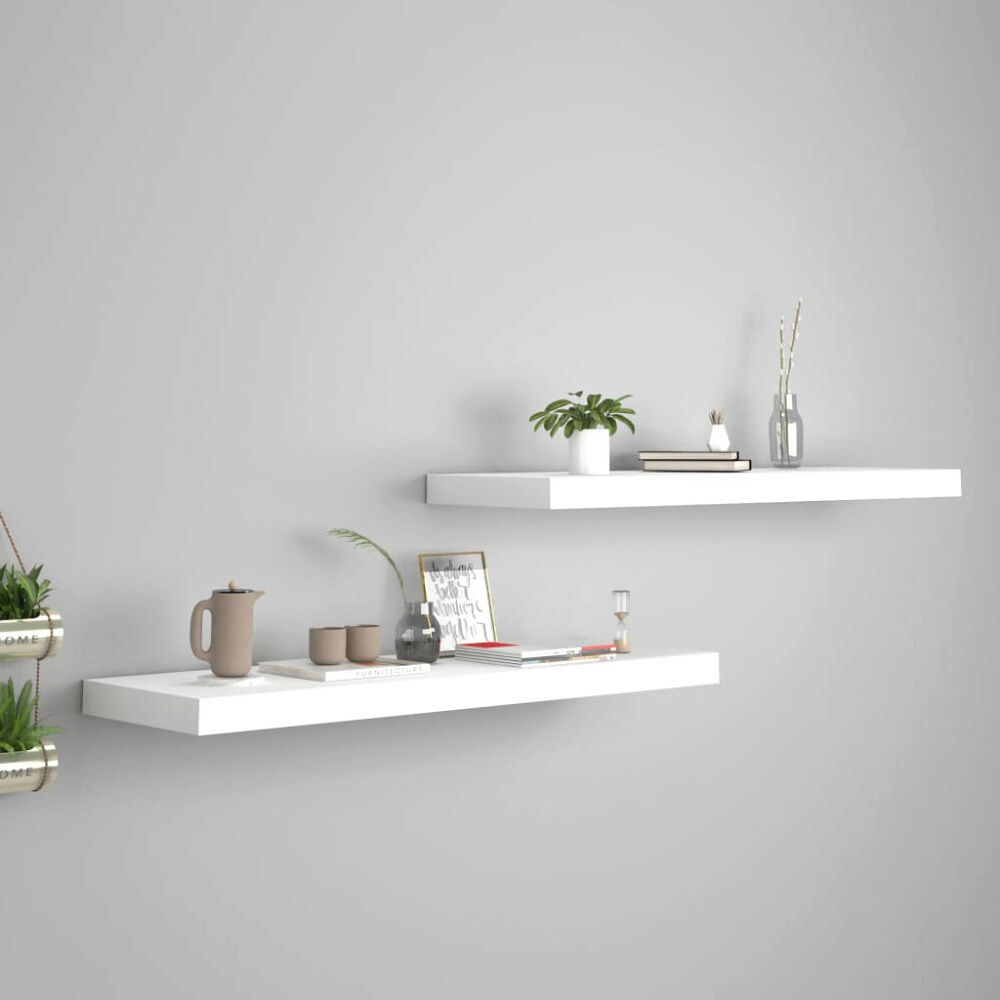 vidaXL Svävande vägghyllor 2 st vit 80x23,5x3,8 cm MDF