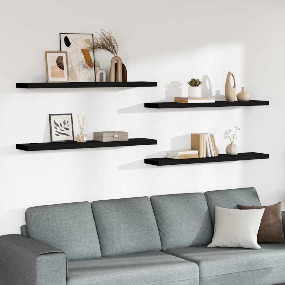 vidaXL Svävande vägghyllor 4 st svart 120x23,5x3,8 cm MDF