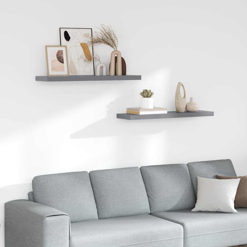 vidaXL Svävande vägghyllor 2 st grå 90x23,5x3,8 cm MDF