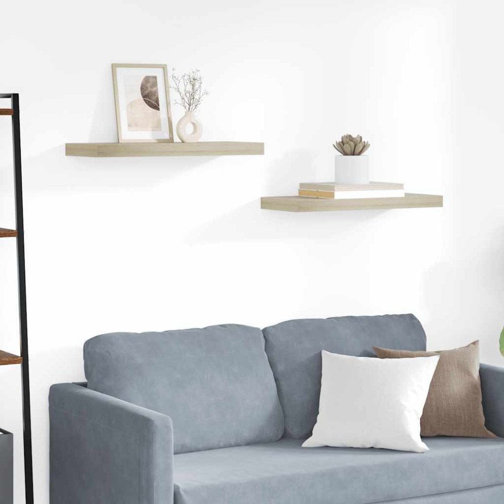vidaXL Svävande vägghyllor 2 st ek 60x23,5x3,8 cm MDF