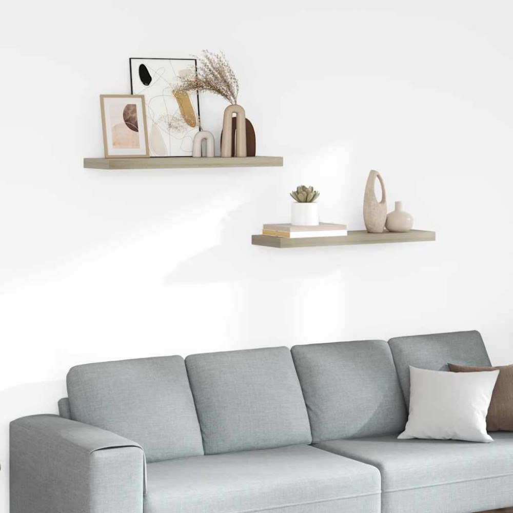 vidaXL Svävande vägghyllor 2 st ek 80x23,5x3,8 cm MDF