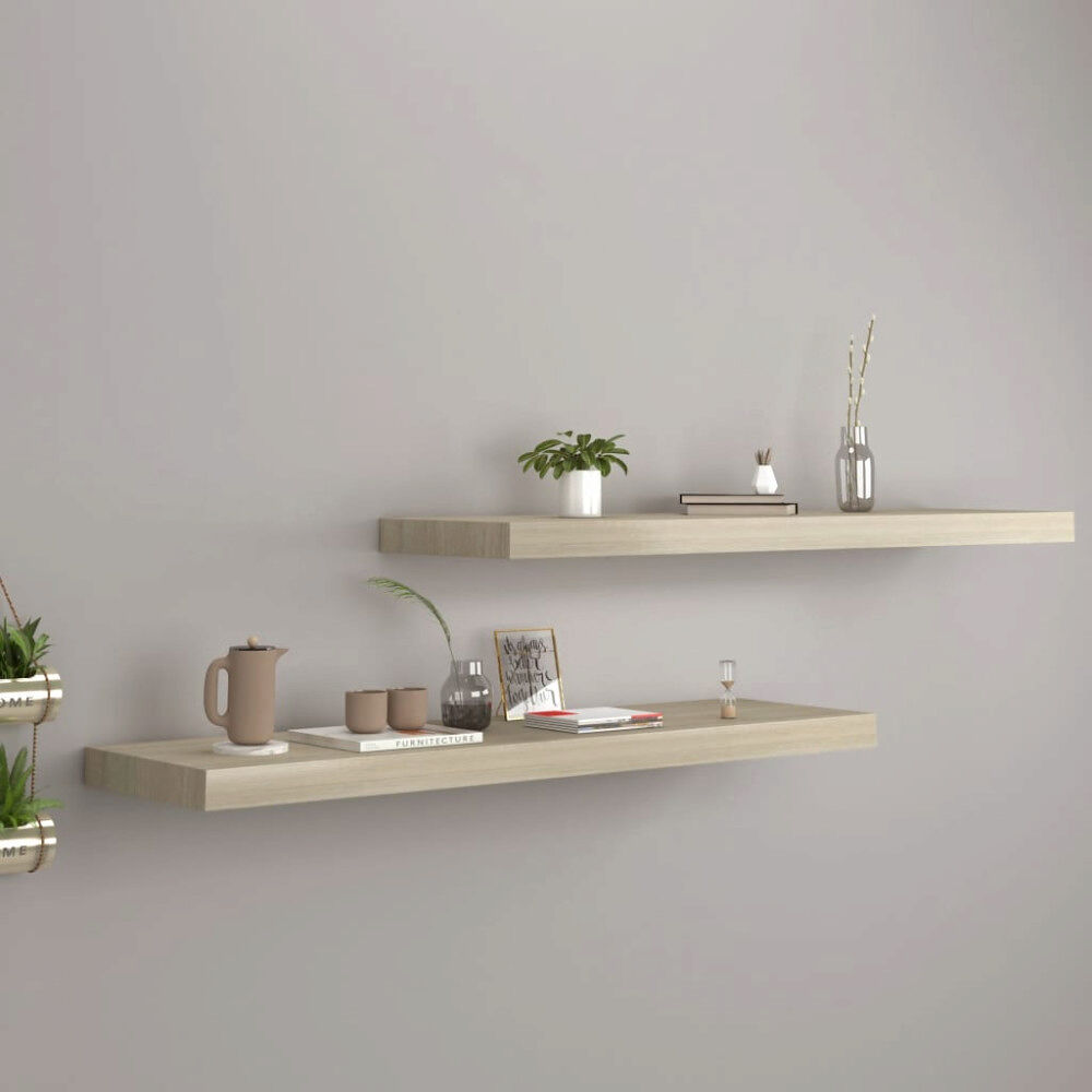 vidaXL Svävande vägghyllor 2 st ek 90x23,5x3,8 cm MDF