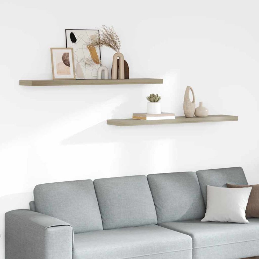 vidaXL Svävande vägghyllor 2 st ek 120x23,5x3,8 cm MDF