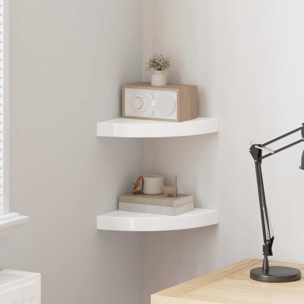 vidaXL Flytande hörnhyllor 2 st högglansvit 25x25x3,8 cm MDF