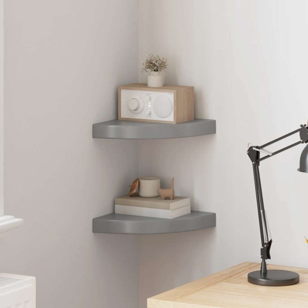 vidaXL Svävande hörnhyllor 2 st grå högglans 25x25x3,8 cm MDF
