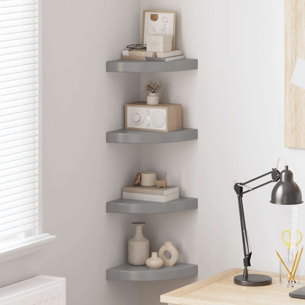 vidaXL Svävande hörnhyllor 4 st grå högglans 25x25x3,8 cm MDF