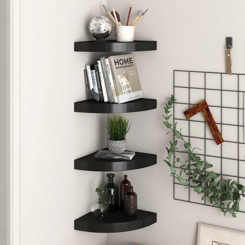 vidaXL Svävande hörnhyllor 4 st svart 25x25x3,8 cm MDF