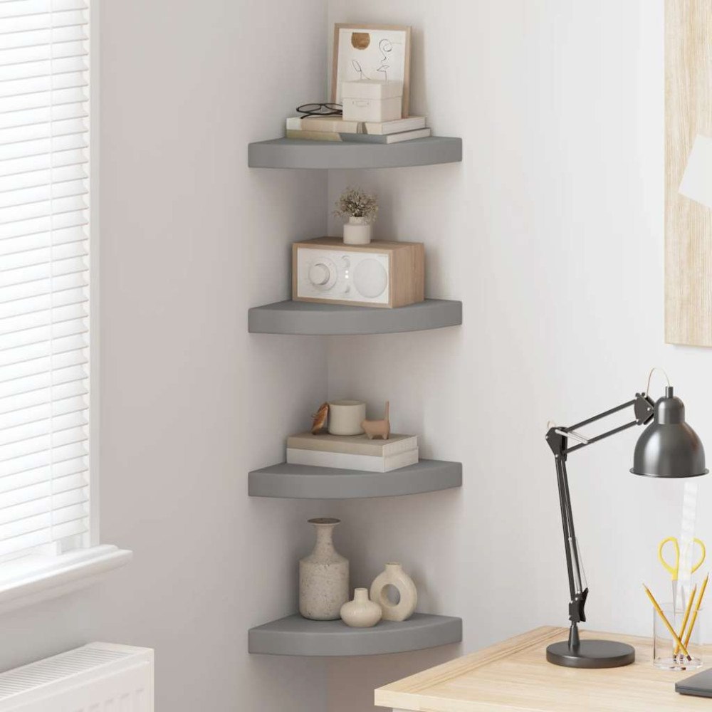 vidaXL Svävande hörnhyllor 4 st grå 25x25x3,8 cm MDF