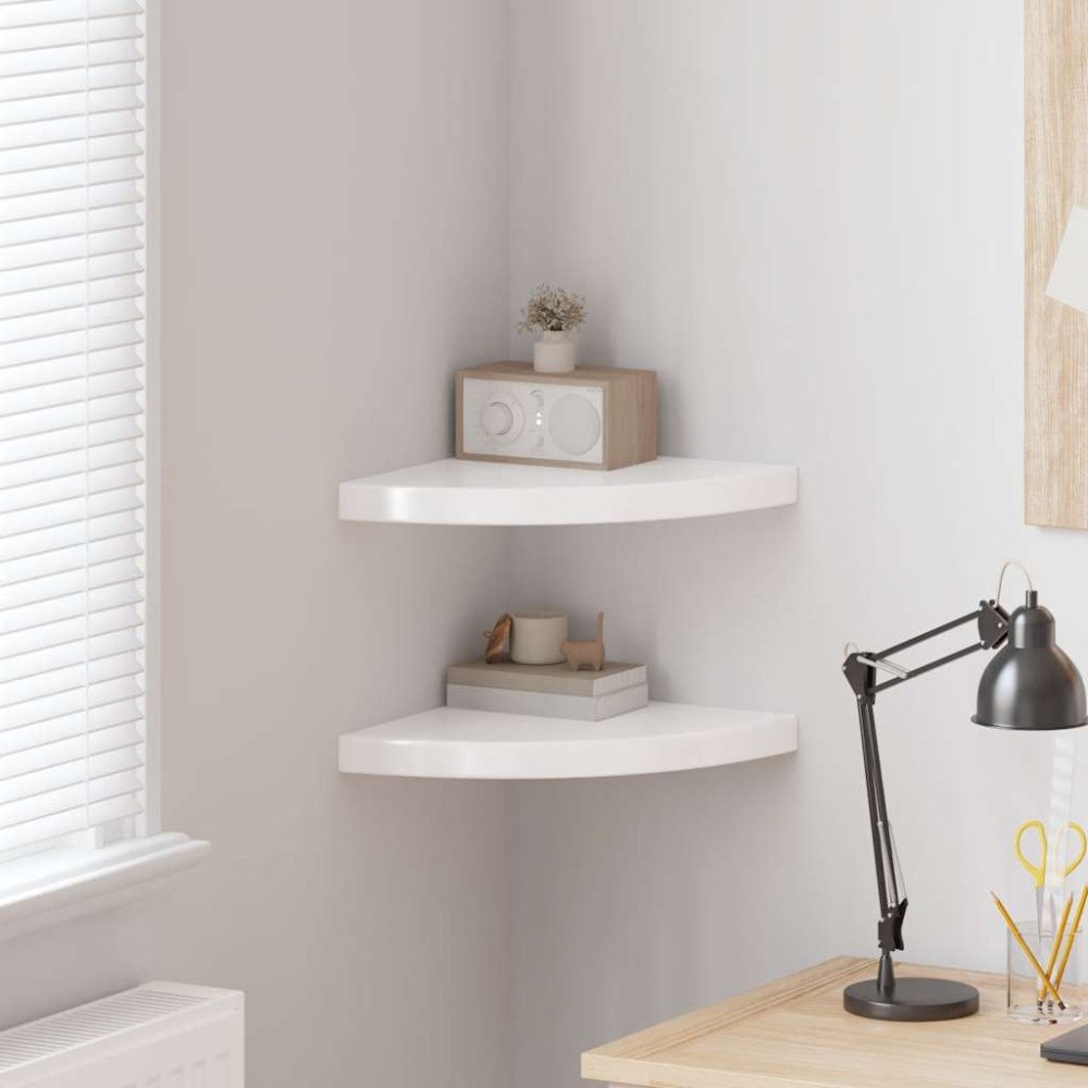 vidaXL Svävande hörnhyllor 2 st vit högglans 35x35x3,8 cm MDF