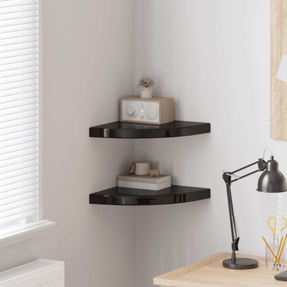 vidaXL Svävande hörnhyllor 2 st svart högglans 35x35x3,8 cm MDF