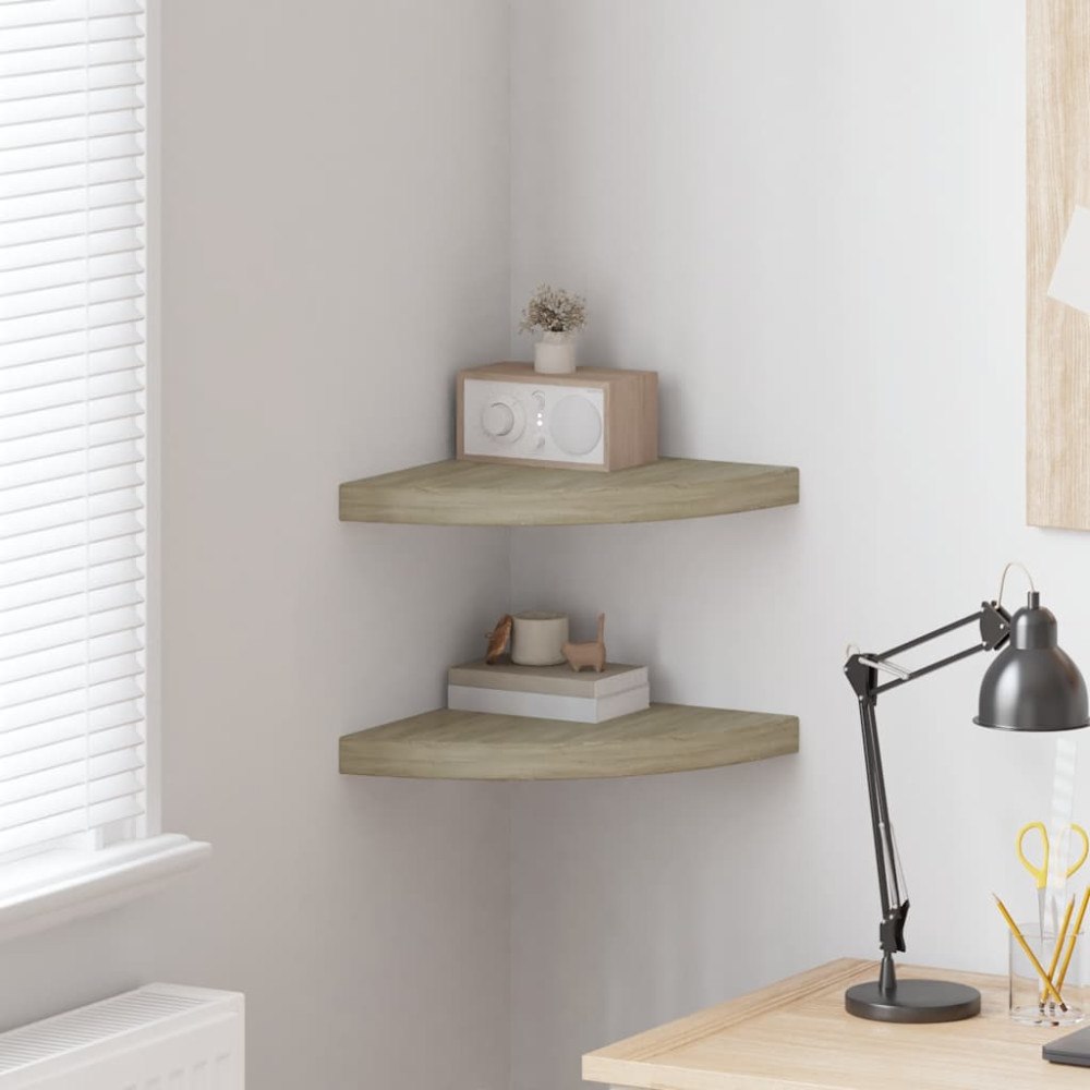 vidaXL Svävande hörnhyllor 2 st ek 35x35x3,8 cm MDF