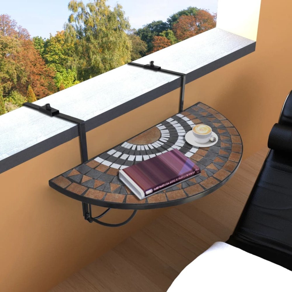 vidaXL Hängande balkongbord terrakotta och vit mosaik