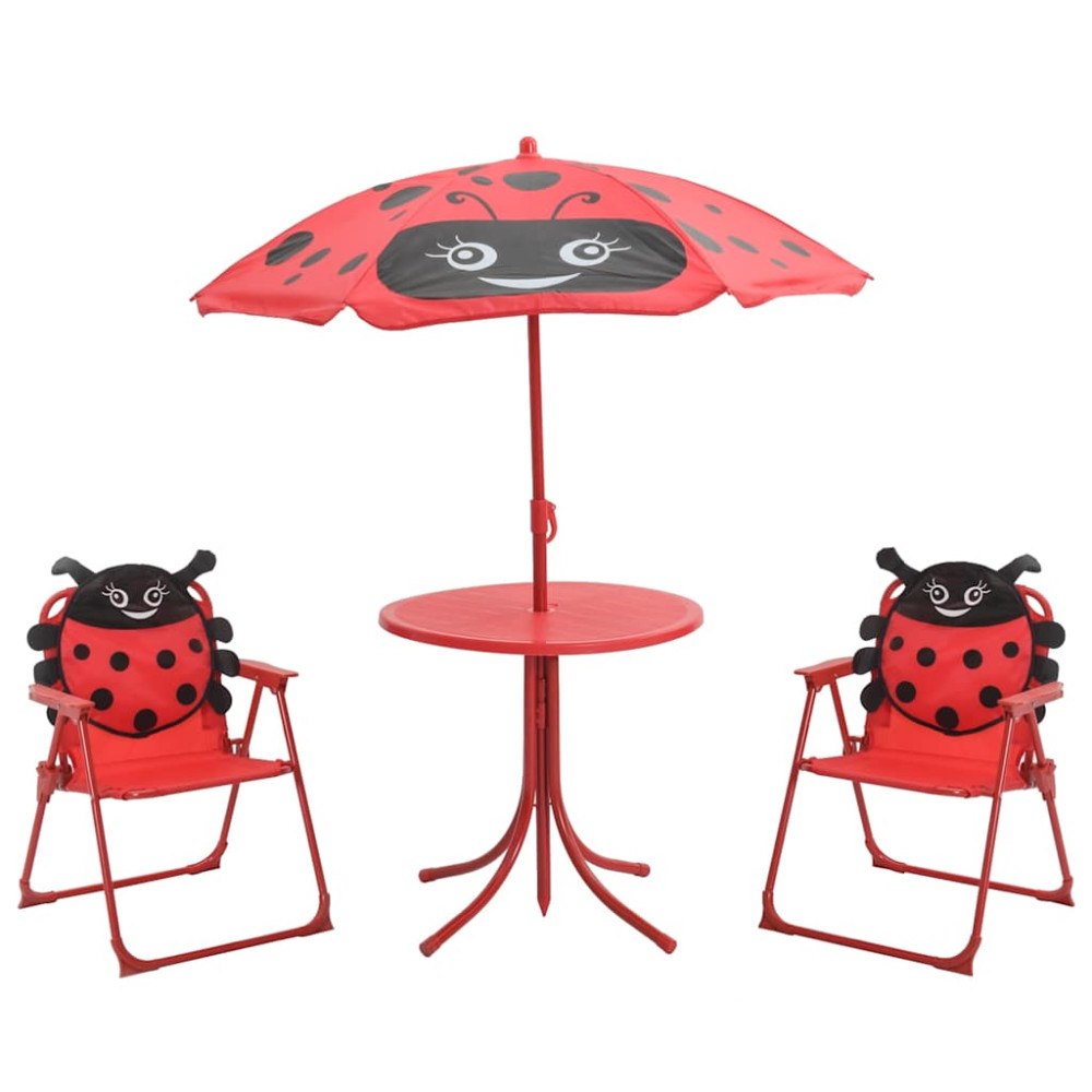 vidaXL Cafébord för barn med parasoll 3 delar röd