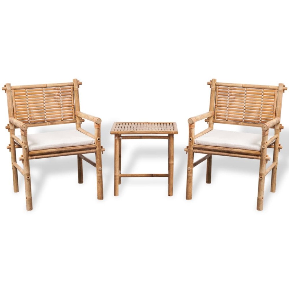 vidaXL Caféset med dynor 3 delar bambu