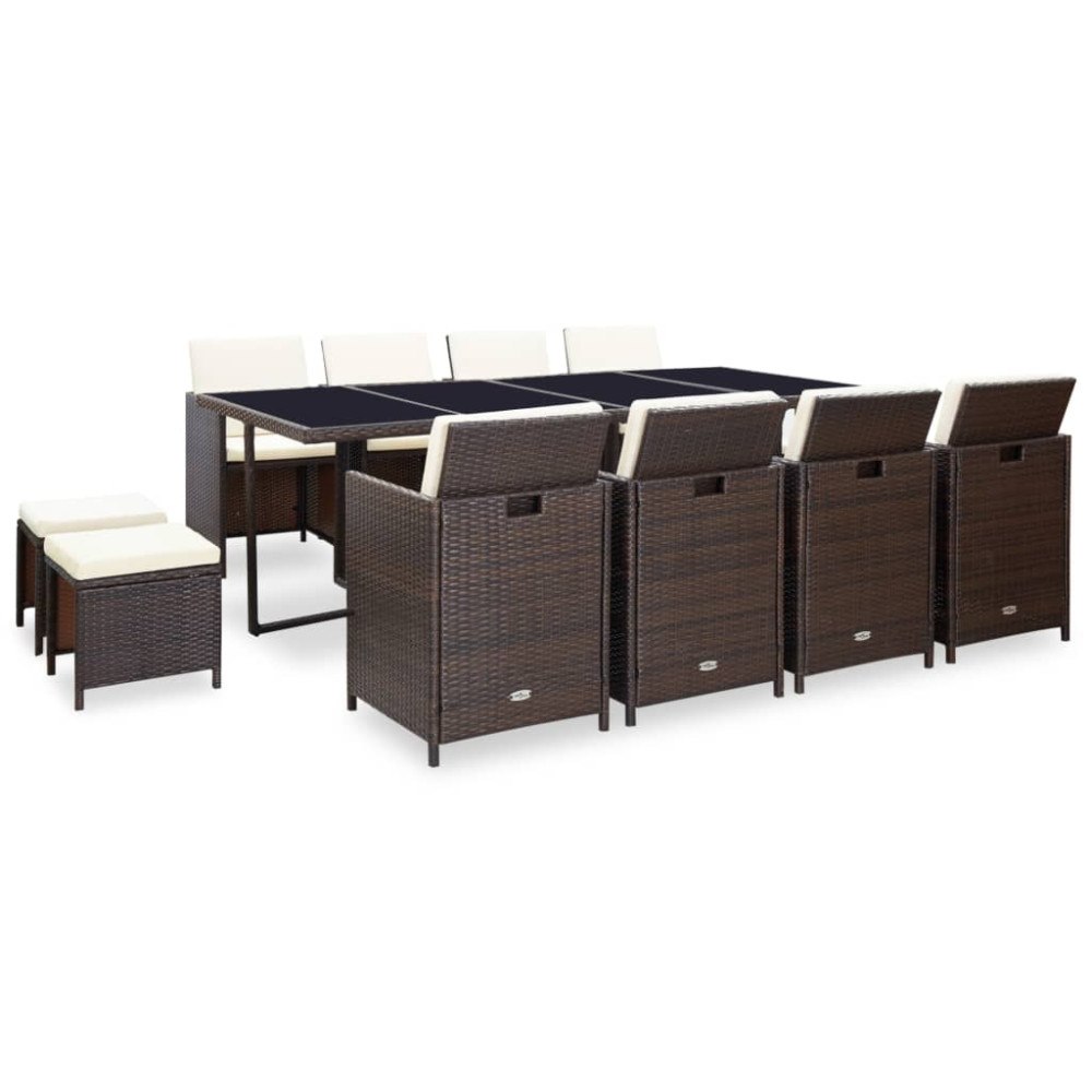 vidaXL Matgrupp för trädgården med dynor 13 delar konstrotting brun