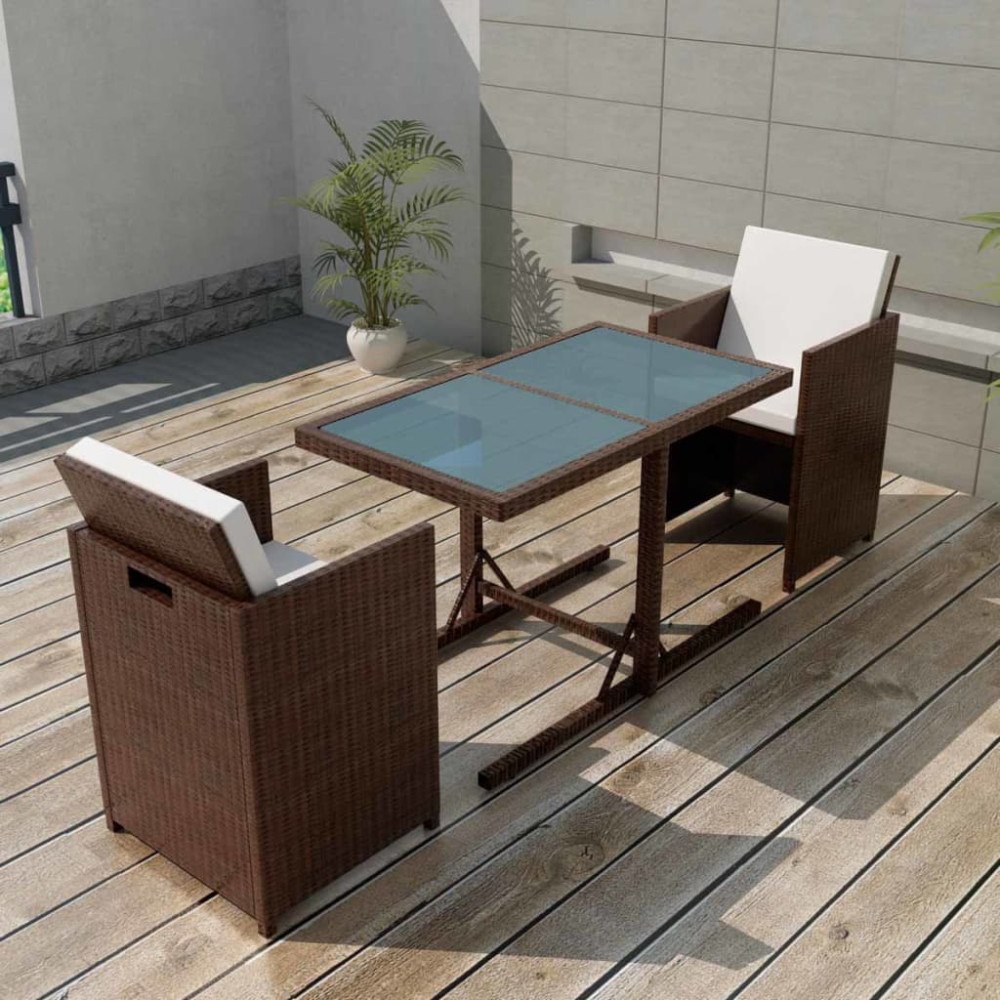 vidaXL Bistrogrupp 3 delar med dynor konstrotting brun