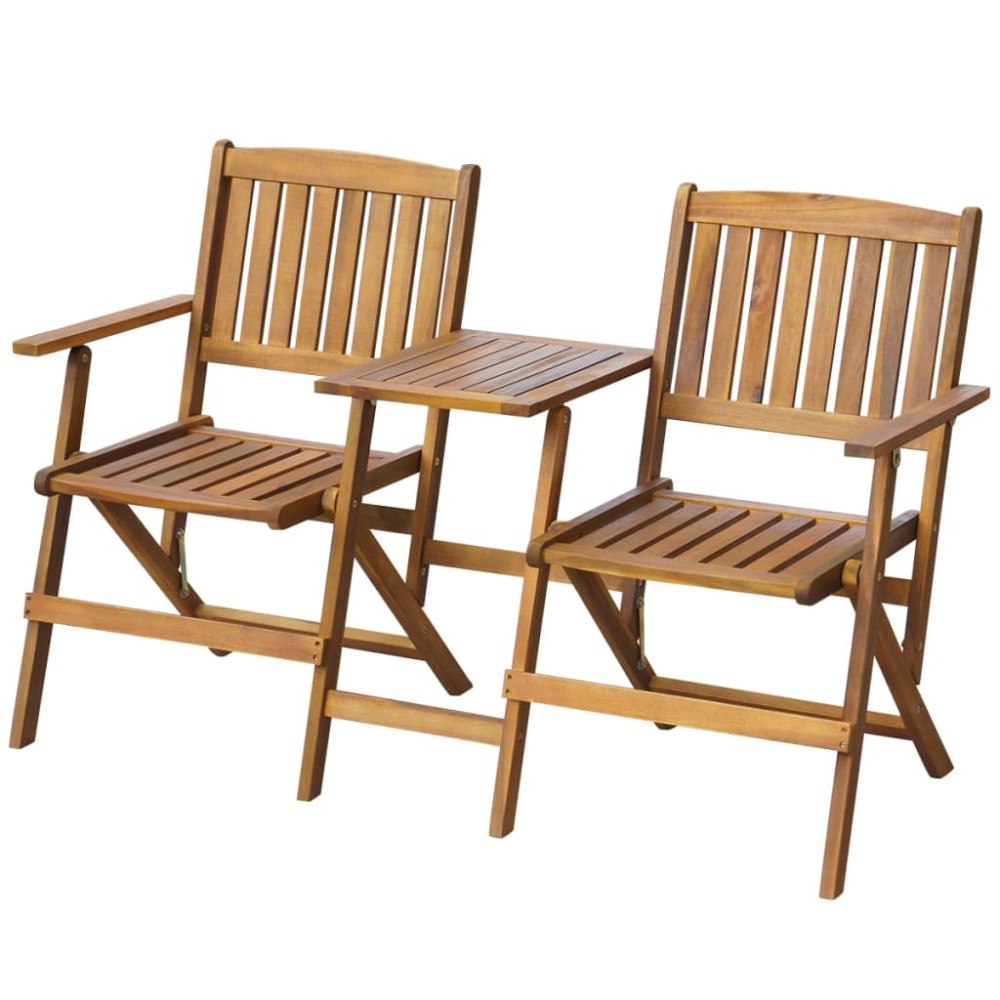vidaXL Hopfällbar trädgårdsbänk med tebord 140 cm massivt akaciaträ