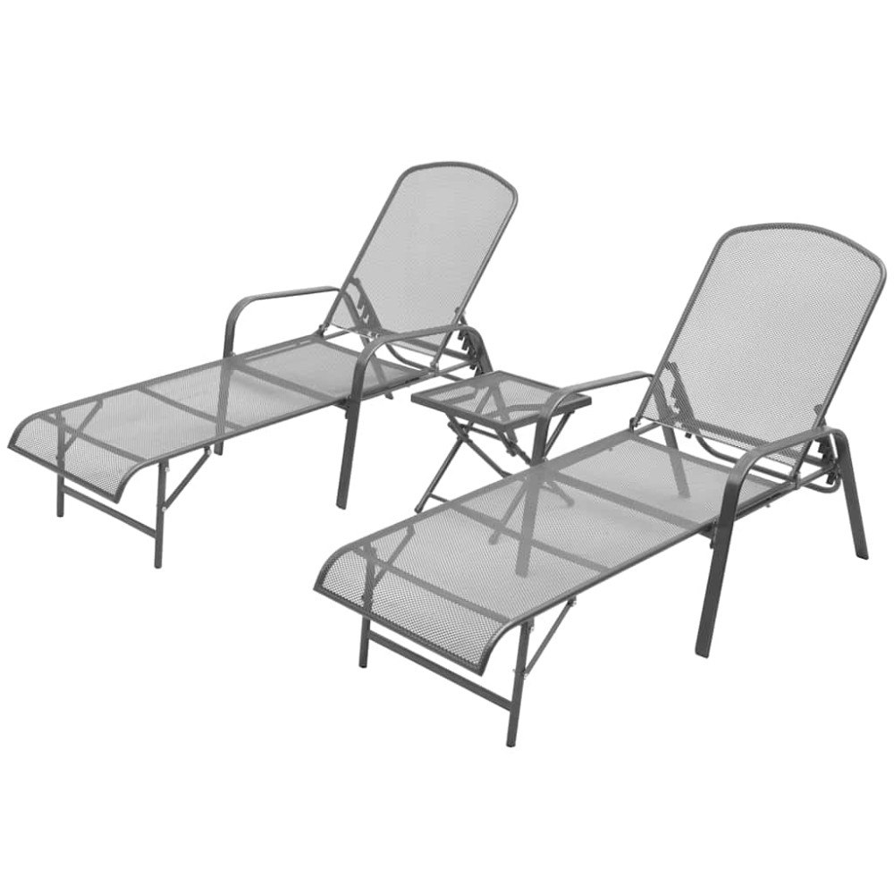 vidaXL Solsängar 2 st med bord stål antracit