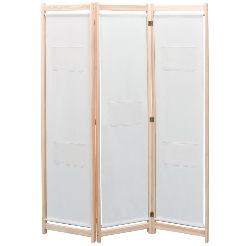 vidaXL Rumsavdelare 3 paneler gräddvit 120x170x4 cm tyg