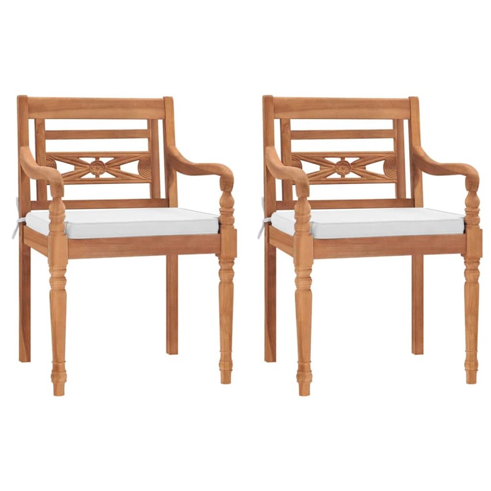 vidaXL Bataviastolar 2 st med dynor massiv teak