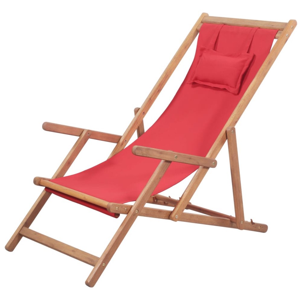 vidaXL Hopfällbar strandstol tyg och träram röd