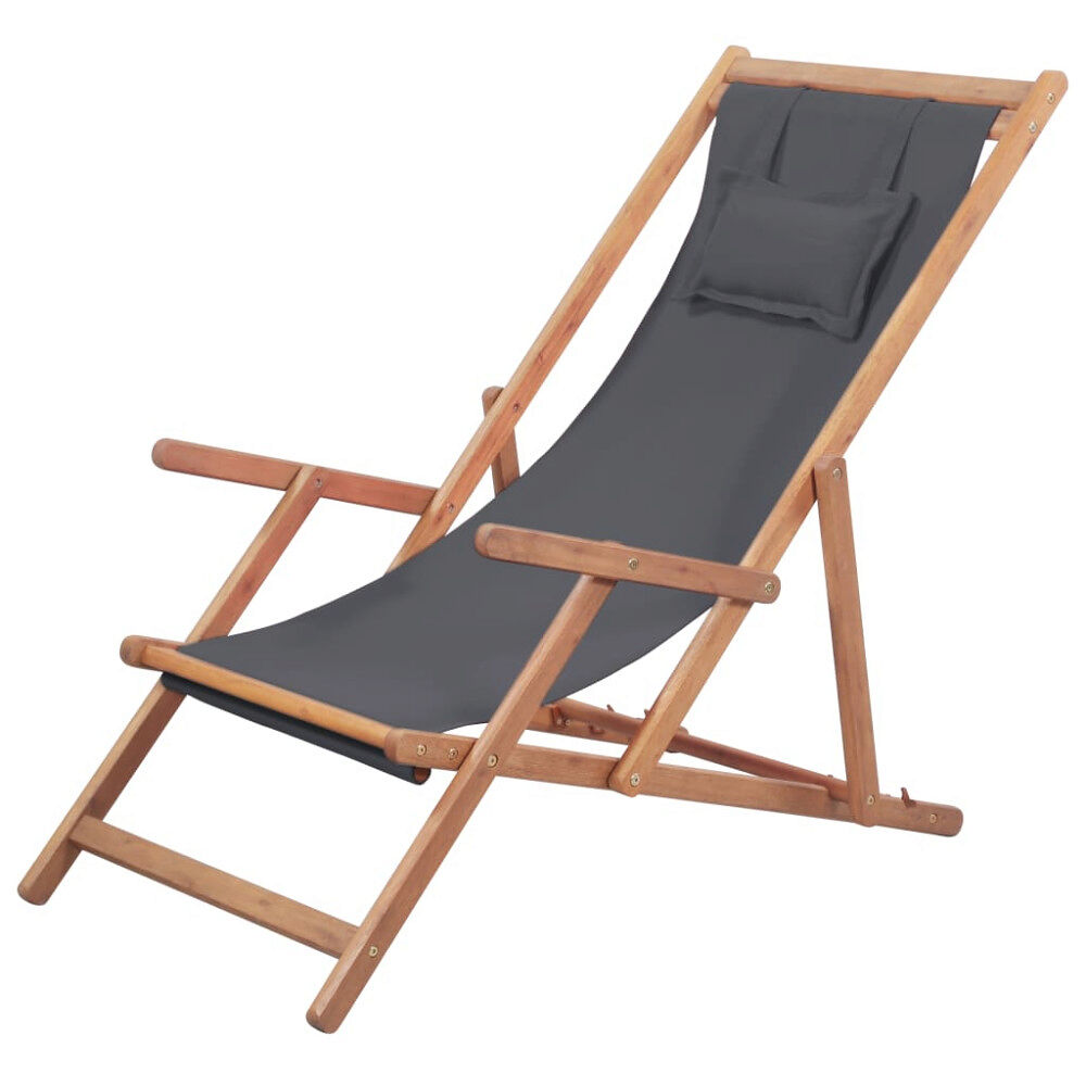 vidaXL Hopfällbar strandstol tyg och träram grå