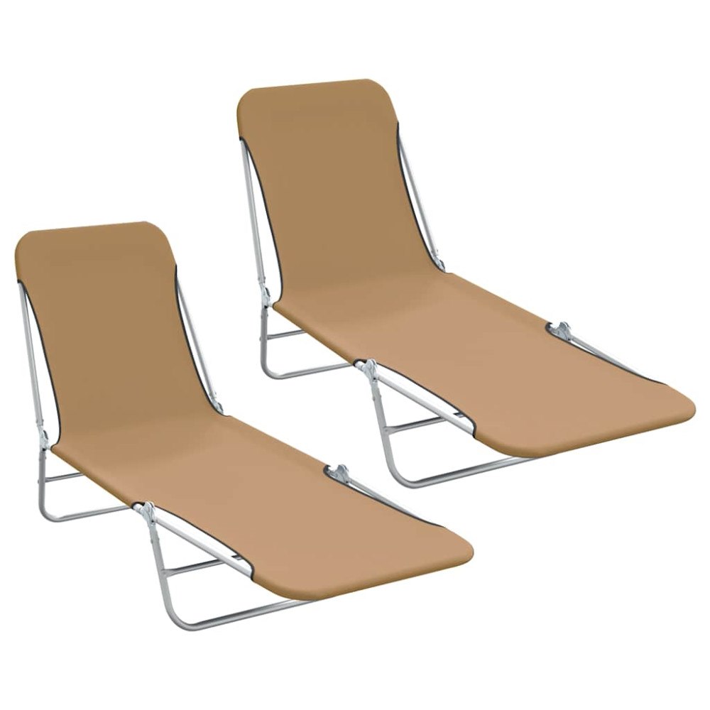 vidaXL Hopfällbara solsängar 2 st stål och tyg taupe