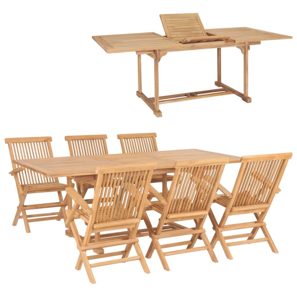 vidaXL Matgrupp för trädgården 7 delar 150-200x100x75 cm teakträ