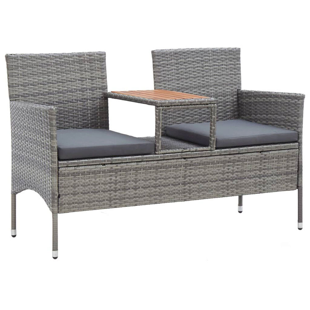 vidaXL Trädgårdsbänk 2-sits med bord 143 cm konstrotting grå
