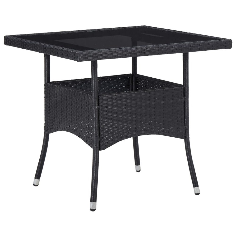 vidaXL Matbord för trädgård svart konstrotting och glas