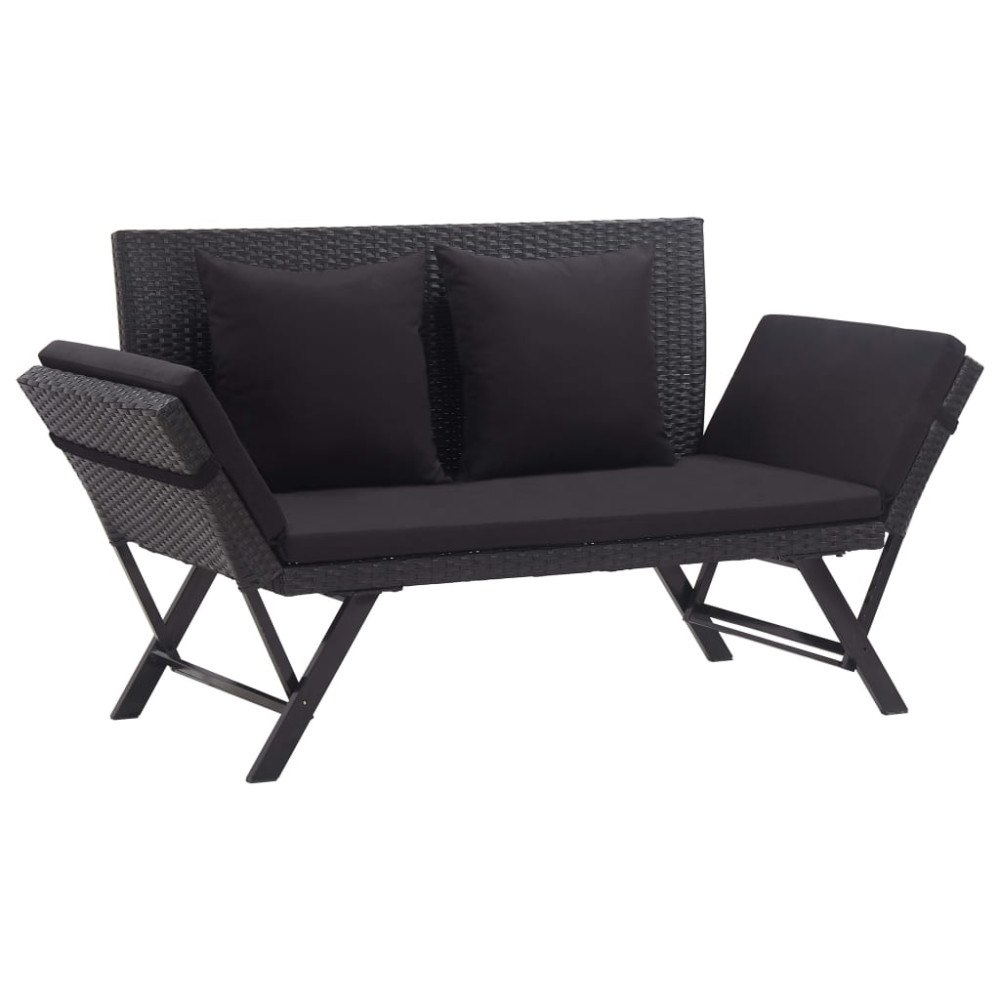 vidaXL Trädgårdsbänk med dynor 176 cm svart konstrotting