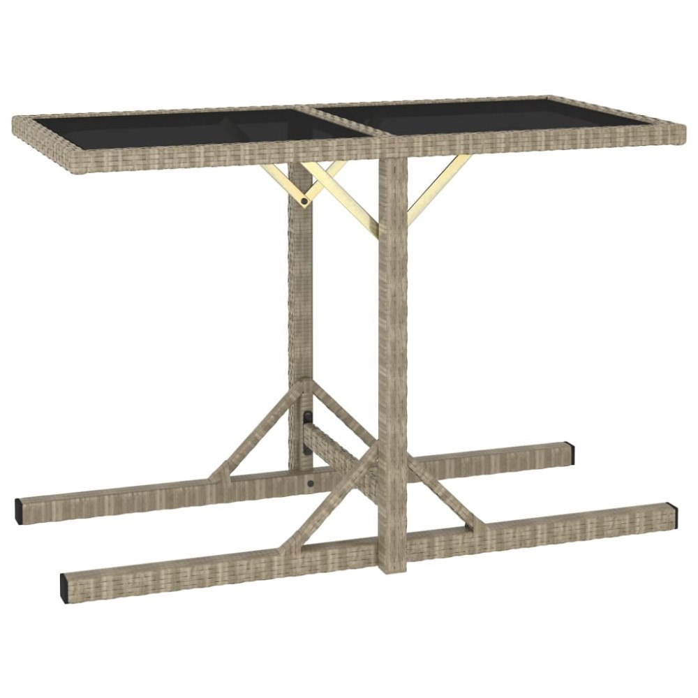 vidaXL Trädgårdsbord beige 110x53x72 cm glas och konstrotting